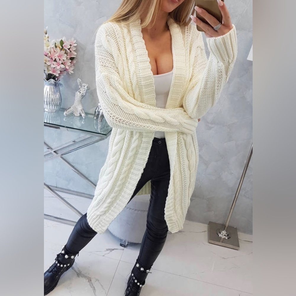 Boho hooded chunk knit long cardigan sweater​​​
